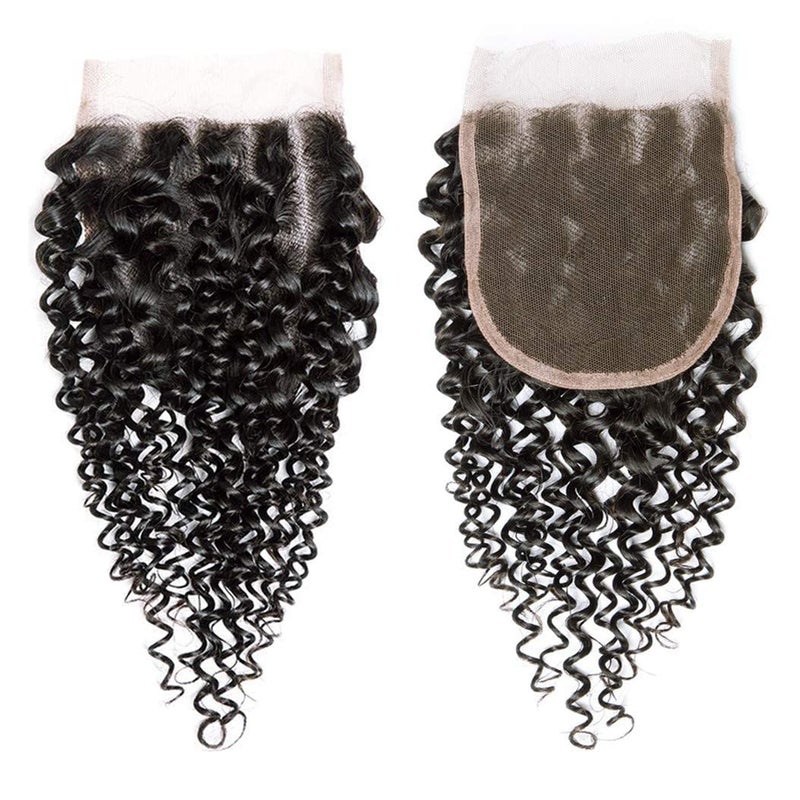 Jinhongze Kinky Curly Lace Closure Human Hair 8inch 4x4 Free Part Lace Closure, Natural Black Kinky Hair Brazilian Virgin Human Hair Swiss Closure(8") - Image 5